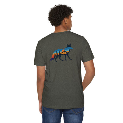 Retro Fox Mountain Sunset T-Shirt — Eco Organic Cotton Recycled Poly Tee