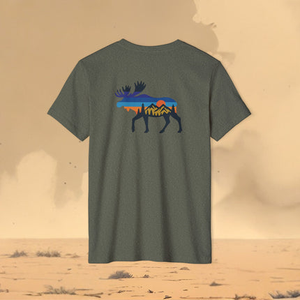 Retro Moose Mountain Sunset T-Shirt — Eco Organic Recycled Tee