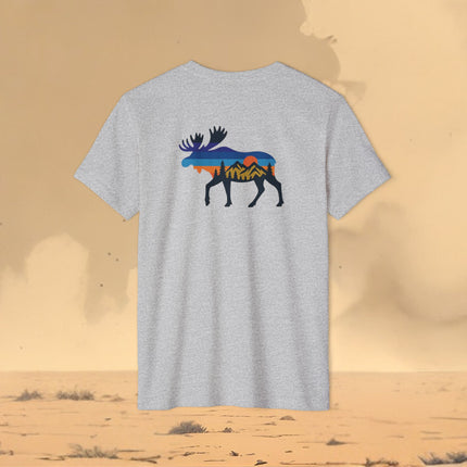 Retro Moose Mountain Sunset T-Shirt — Eco Organic Recycled Tee