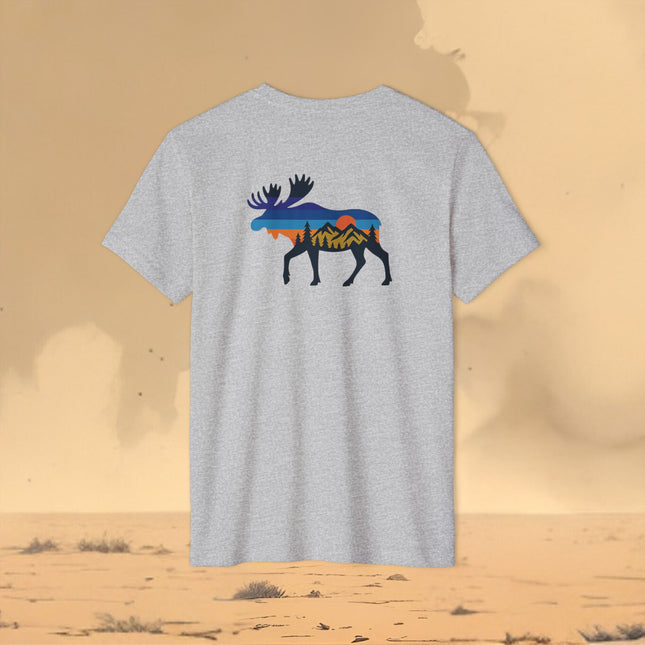 Retro Moose Mountain Sunset T-Shirt — Eco Organic Recycled Tee