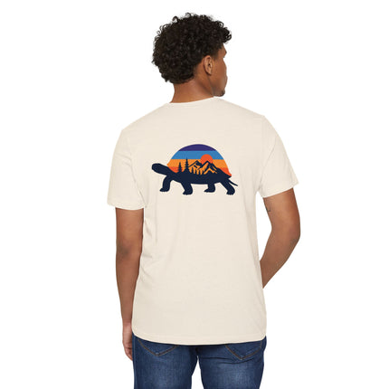 Retro Tortoise Mountain Sunset T-Shirt — Eco Organic Cotton Recycled Poly Tee