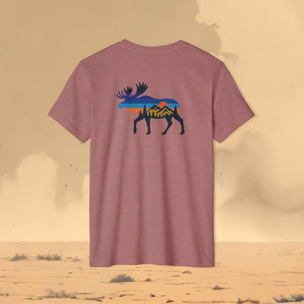 Retro Moose Mountain Sunset T-Shirt — Eco Organic Recycled Tee