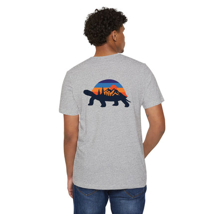 Retro Tortoise Mountain Sunset T-Shirt — Eco Organic Cotton Recycled Poly Tee