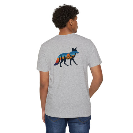 Retro Fox Mountain Sunset T-Shirt — Eco Organic Cotton Recycled Poly Tee