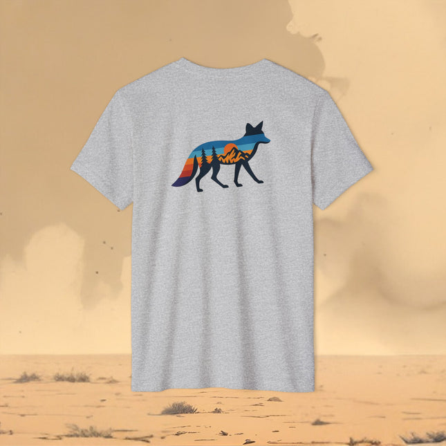 Retro Fox Mountain Sunset T-Shirt — Eco Organic Cotton Recycled Poly Tee