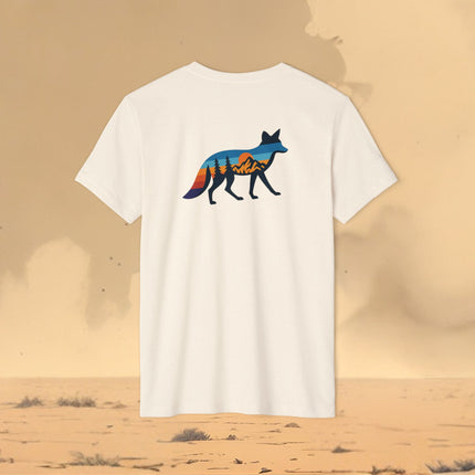 Retro Fox Mountain Sunset T-Shirt — Eco Organic Cotton Recycled Poly Tee