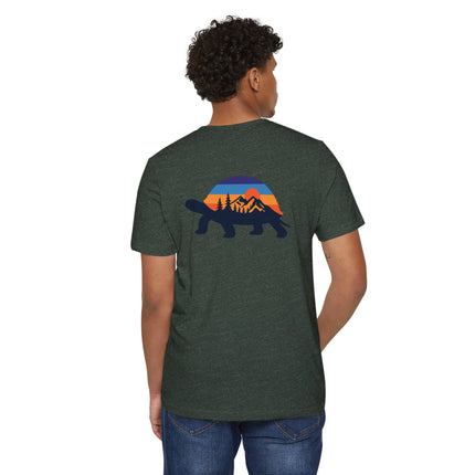 Retro Tortoise Mountain Sunset T-Shirt — Eco Organic Cotton Recycled Poly Tee