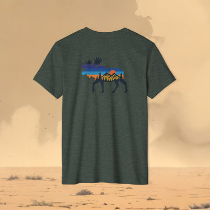 Retro Moose Mountain Sunset T-Shirt — Eco Organic Recycled Tee