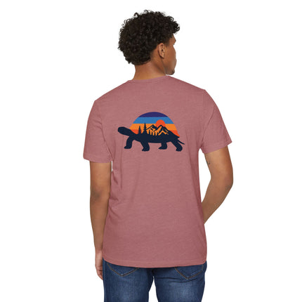 Retro Tortoise Mountain Sunset T-Shirt — Eco Organic Cotton Recycled Poly Tee