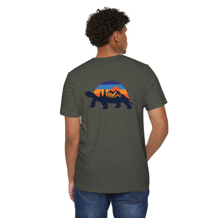 Retro Tortoise Mountain Sunset T-Shirt — Eco Organic Cotton Recycled Poly Tee
