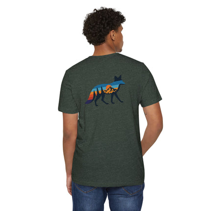 Retro Fox Mountain Sunset T-Shirt — Eco Organic Cotton Recycled Poly Tee
