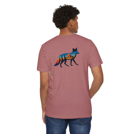 Retro Fox Mountain Sunset T-Shirt — Eco Organic Cotton Recycled Poly Tee