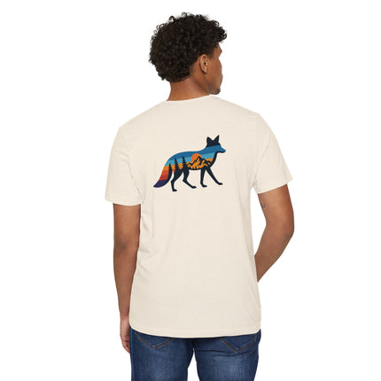 Retro Fox Mountain Sunset T-Shirt — Eco Organic Cotton Recycled Poly Tee