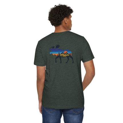 Retro Moose Mountain Sunset T-Shirt — Eco Organic Recycled Tee
