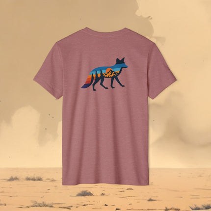 Retro Fox Mountain Sunset T-Shirt — Eco Organic Cotton Recycled Poly Tee