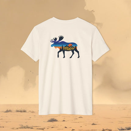 Retro Moose Mountain Sunset T-Shirt — Eco Organic Recycled Tee