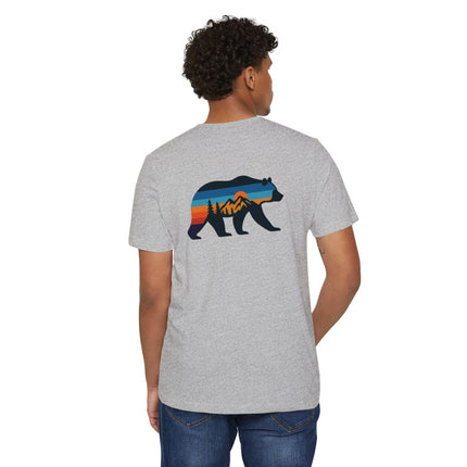 Retro Bear Mountain Sunset T-Shirt — Eco Organic Cotton Recycled Poly Tee